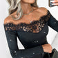 🔥55 % OFF👚Women's Lace Off The Shoulder Glitter Long Sleeve Top💕