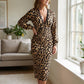 📢📢50%  OFF !! ⏰Women’s Lace Leopard V-Neck Lantern Sleeve Mid-Length Dress