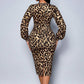 📢📢50%  OFF !! ⏰Women’s Lace Leopard V-Neck Lantern Sleeve Mid-Length Dress