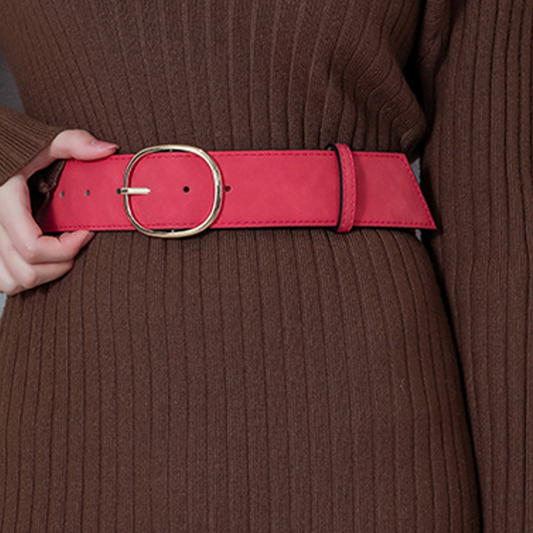 Women's Wide Faux Leather Belt with Round Buckle