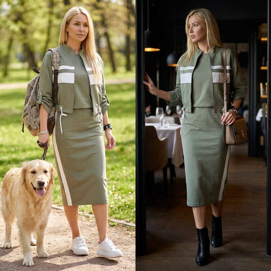 ⏳Time-Limited Special⏰Women's Stand Collar Jacket & Dress Set