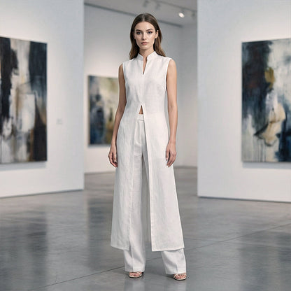 📢📢60% OFF !!!⏰Solid High Low Split Top & Pants 2-Piece Set