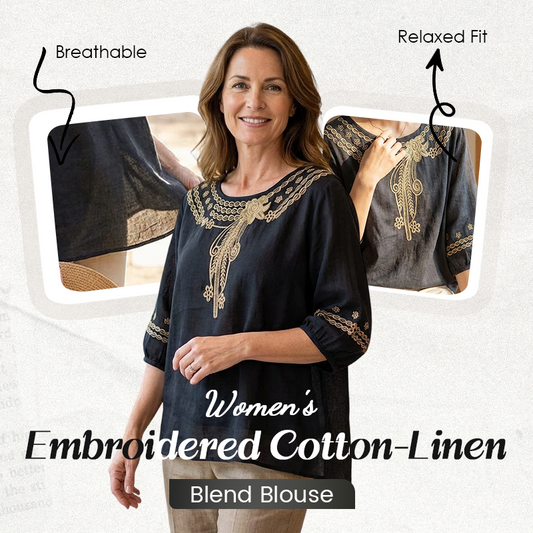 🎁2026 New Arrivals 50% OFF💥Women's Embroidered Cotton-Linen Blend Blouse – Floral Cutouts, Round Neck, Relaxed Fit ✨
