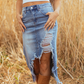 🎁2026 New Arrivals 50% OFF💥Women's High-Waist Ripped Denim Midi Skirt – Asymmetrical Hem, Distressed Details & Flattering Fit 👖✨