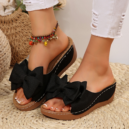 👡 50% OFF NOW! 🎀 Women's Bowknot Peep-Toe Wedge Sandals – Chic Design, Comfortable Wedge & Easy to Slip On 🌸