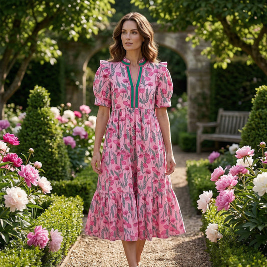 🎁2026 New Arrivals 49% OFF💖Women's Floral Print Puff Sleeve Maxi Dress
