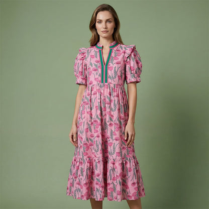 🎁2026 New Arrivals 49% OFF💖Women's Floral Print Puff Sleeve Maxi Dress