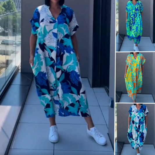 🎁2026 New Arrivals 50% OFF💥Women's Casual Elegant Printed V-Neck Dress