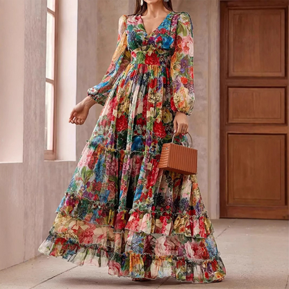 🎁New Arrival 50% OFF💥Romantic V-Neck Lantern Sleeve Floral Dress👗