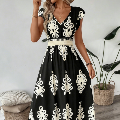 👗New arrival 50% OFF!🏖️Women's V-Neck Baroque Print Flowy Maxi Dress