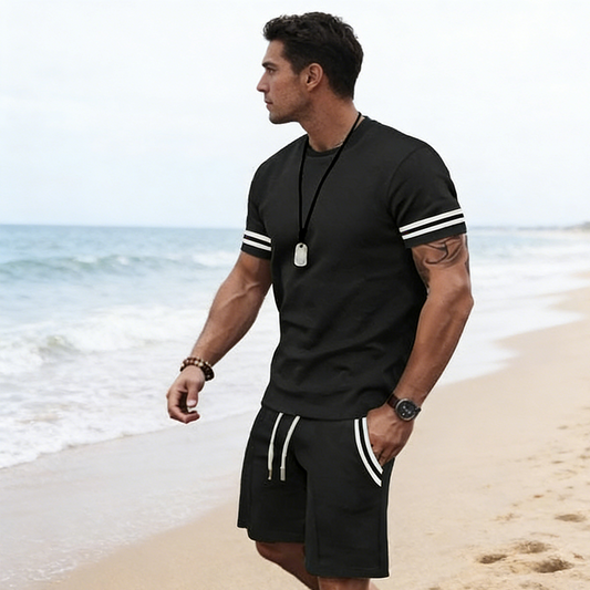 🎁New arrival 50% OFF💥Men's Striped T-Shirt & Shorts 2-Piece Set