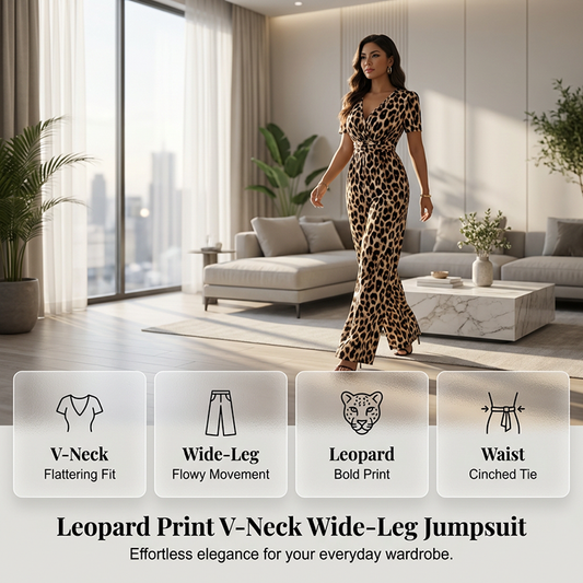 🔥New Sale 50% OFF✨Leopard Print V-Neck Wide-Leg Jumpsuit