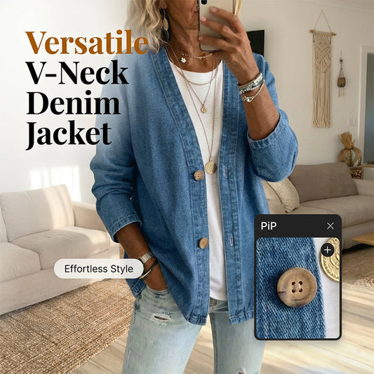 ⏳Time-Limited Special⏰Women's Classic Button Front Denim Jacket – V-Neck, Breathable Fabric & Relaxed Fit 💙