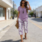 👗Women's 2-Piece Set – Layered Asymmetrical Tunic Top & Printed Wide Leg Pants, Breathable Polyester✨
