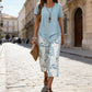 👗Women's 2-Piece Set – Layered Asymmetrical Tunic Top & Printed Wide Leg Pants, Breathable Polyester✨