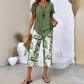 👗Women's 2-Piece Set – Layered Asymmetrical Tunic Top & Printed Wide Leg Pants, Breathable Polyester✨