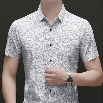 🥳SUMMER HOT SALE🥳💞50K+ SOLD!💥50% OFF! 🔥Chic Abstract Geometric Pattern Short Sleeve Lapel Shirt for Men
