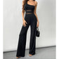 🔥2026 New Arrival🔥One-Shoulder Mesh Panel Wide-Leg Jumpsuit