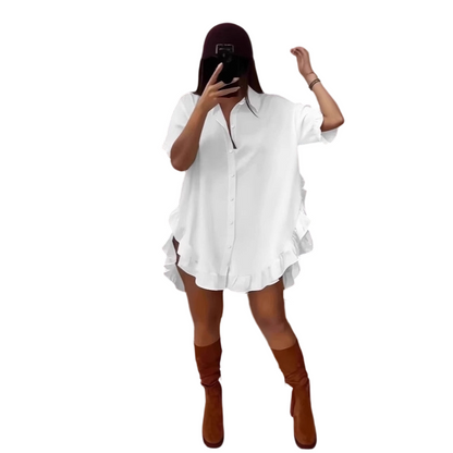 🌺 50% DISCOUNT💐Women's Oversized Button-Down Mini Dress with Ruffle Hem