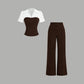 ⏳Limited-time 50% off⏰Elegant Striped Lapel Tee & Palazzo Pants 2-Piece Set👔👖