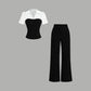 ⏳Limited-time 50% off⏰Elegant Striped Lapel Tee & Palazzo Pants 2-Piece Set👔👖