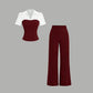 ⏳Limited-time 50% off⏰Elegant Striped Lapel Tee & Palazzo Pants 2-Piece Set👔👖