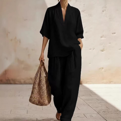 🎁2026 New Arrivals 50% OFF💥Women's Casual V-Neck Top and Wide-Leg Pants Set