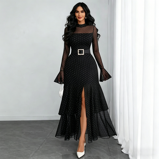 🎁2026 New Arrivals 50% OFF💥Women's Bell Sleeve Maxi Dress – Sheer, High-Slit, Elegant ✨