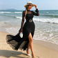 🎁2026 New Arrivals 50% OFF💥Women's Bell Sleeve Maxi Dress – Sheer, High-Slit, Elegant ✨