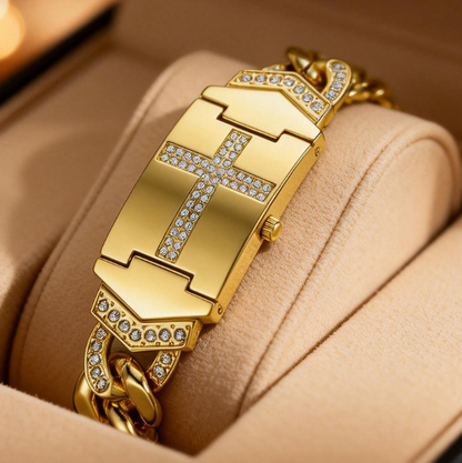 🎁2026 New Arrivals 50% OFF💥Sparkling Crystal Cross Watch—Geometric Rectangular Dial, Premium Metal Strap💎