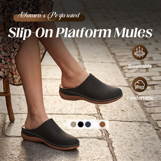 🎁2026 New Arrivals 50% OFF💥 Women's Perforated Slip-On Platform Mules