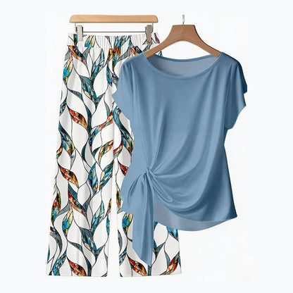 🎁2026 New Arrivals 50% OFF💥Women's Side-Tie Top & Patterned Pants Set – Flowy & Adjustable – Perfect for summer vacations or resort wear – breezy tropical vibes 👖