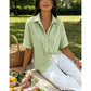 🥳SUMMER HOT SALE🥳💞50K+ SOLD!💥50% OFF! 🔥 Women's Striped Short-Sleeve Shirt – Relaxed Fit, V Neck, 9 Colors 🍂
