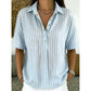 🥳SUMMER HOT SALE🥳💞50K+ SOLD!💥50% OFF! 🔥 Women's Striped Short-Sleeve Shirt – Relaxed Fit, V Neck, 9 Colors 🍂