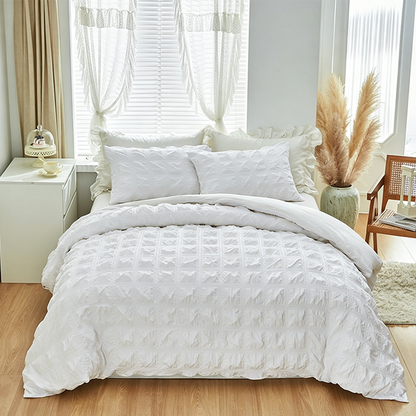 🛌✨ 3-Piece Pintuck Textured Duvet Cover Set – Sophisticated Elegance, Coordinated Look, Easy Care 🍃