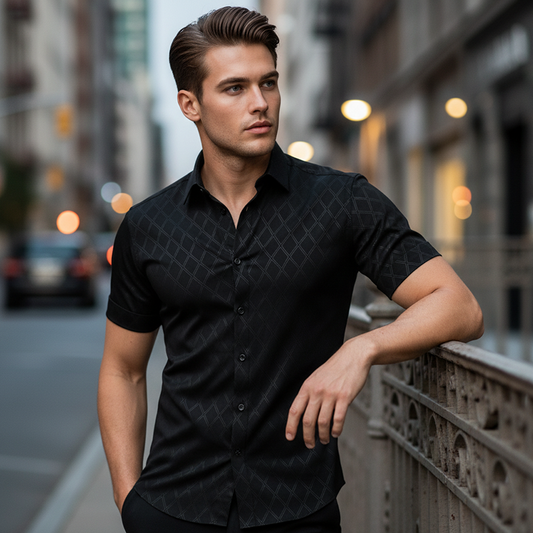 ⏳Limited-time 50% off⏰Men's Textured Black Short Sleeve Shirt👔