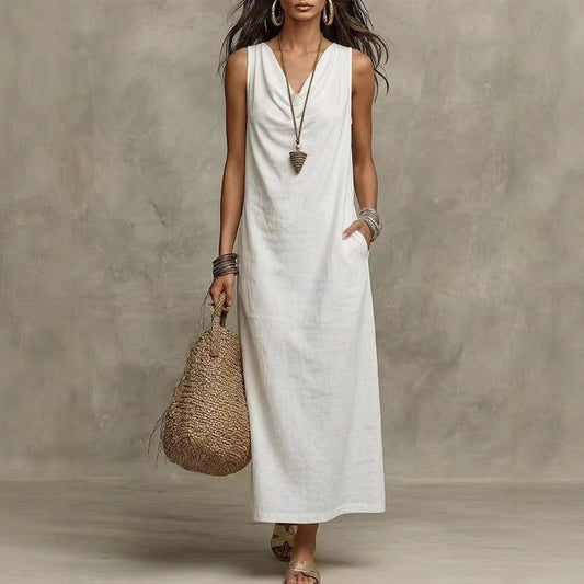 👗 LIMITED-TIME 50% OFF! ✨ Women's Sleeveless Maxi Dress – Cowl Neck, 5 Colors, Pockets 🍁