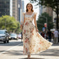 🎁2026 New Arrivals 50% OFF💥Elegant Floral Print Pleated Maxi Dress ✨– Romantic Square Neck, Ruffle Sleeves & Flowing Floral Skirt🌷