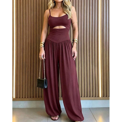 👗 LIMITED-TIME 50% OFF! ✨ Sleeveless Cutout Wide-Leg Jumpsuit with Adjustable Back Tie – Alluring, Flowy, Sophisticated 🌴