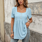 👕 LIMITED-TIME 50% OFF! ✨ Square Neck Babydoll Top – Eyelet Embroidery, Tunic Length 🍀