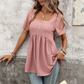 👕 LIMITED-TIME 50% OFF! ✨ Square Neck Babydoll Top – Eyelet Embroidery, Tunic Length 🍀