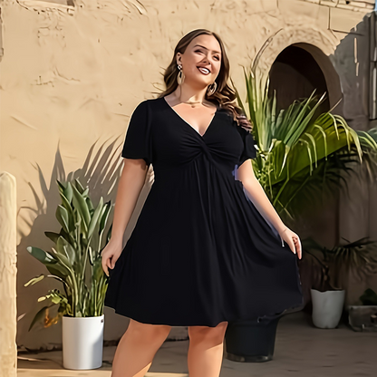 🎁2026 New Arrivals 50% OFF💥Elegant V-Neck Twist Front Dress with Pockets – Flattering ruched waist, breathable & flowy – perfect for work, weddings or date nights – chic and functional 💃