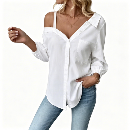🎁2026 New Arrivals 50% OFF💥Women's Casual Off-Shoulder Button-Down Shirt