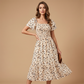 🎁2026 New Arrivals 50% OFF💥Square Neck Floral Midi Dress – Smocked Bodice, Flowy Tiered Skirt🌸1