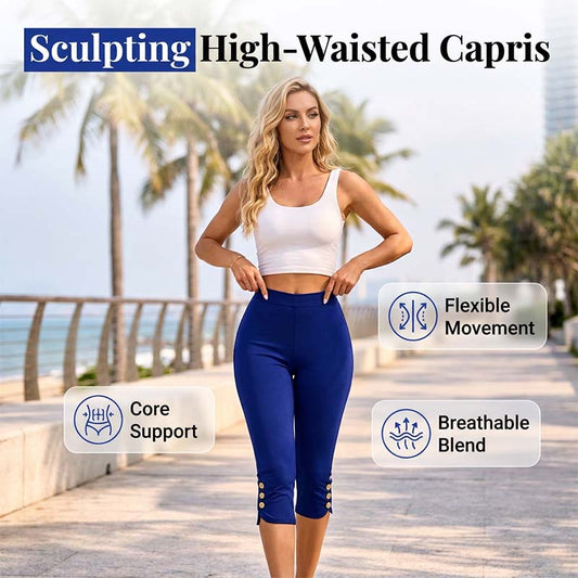 🎁2026 New Arrivals 50% OFF💥Tummy Control Stretch Capris – High-Waist, 4-Way Stretch, Elegant Details 🌼