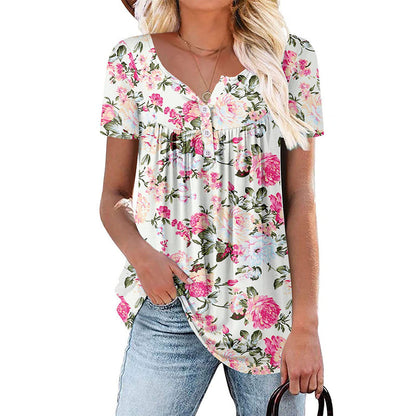 🎁2026 New Arrivals 50% OFF💥Women’s Flowy Floral Button-Up Tee – Casual, Breezy, Versatile 🌸