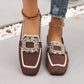 🎁2026 New Arrivals 50% OFF💥 Square Toe Flat Shoes – Breathable Knit, Crystal Buckle, Slip-On 💎