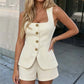 🎁2026 New Arrivals 50% OFF💥Square Neck Vest & Shorts Set – Elegant Neckline, Gold Buttons, Structured Fit 🥂