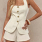 🎁2026 New Arrivals 50% OFF💥Square Neck Vest & Shorts Set – Elegant Neckline, Gold Buttons, Structured Fit 🥂