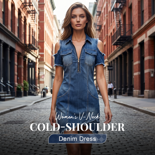 🎁2026 New Arrivals 50% OFF💥Women's V-Neck Cold-Shoulder Denim Dress